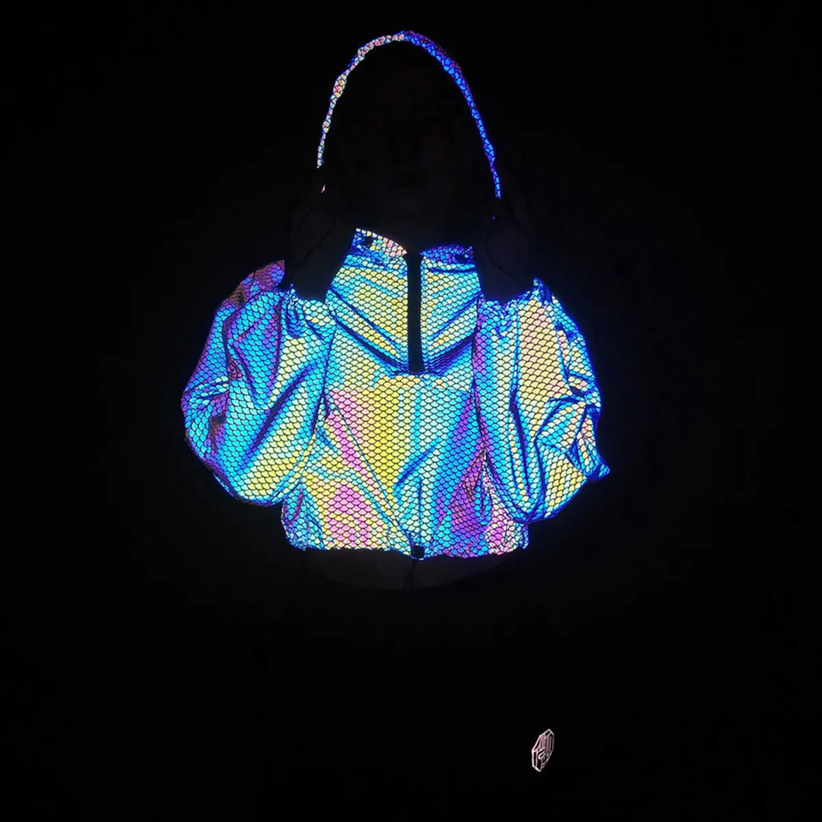 

Reflective Sweatshirt Womens Cropped Hoodie Fish Scale Colorful Sweatshirt Women Sexy Crop Navel Outfit Shiny Party Wear