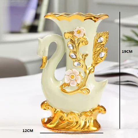 Керамическая Золотая ваза в европейском стиле, композиция для обеденного стола, аксессуары для украшения дома, креативные золотые вазы в виде лебедя