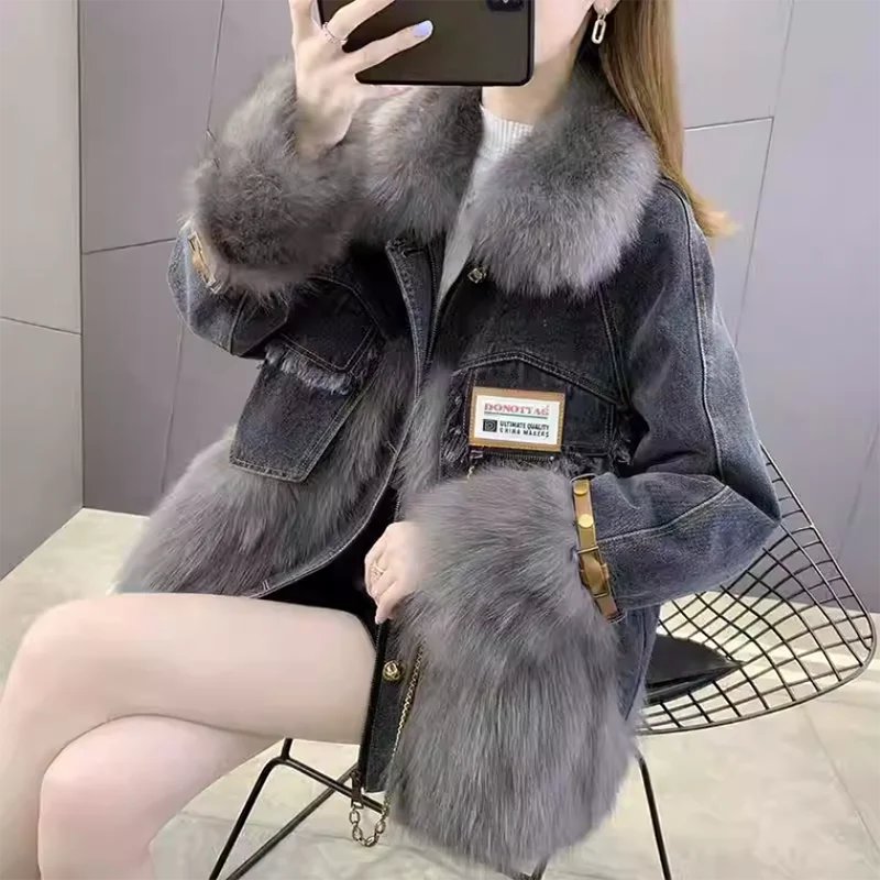 Женская джинсовая куртка Pai Overcome из искусственного лисьего меха свободная