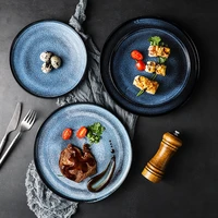 retro kiln ceramic plate nordic creative hotel western steak plate blue elegant household ceramic plate