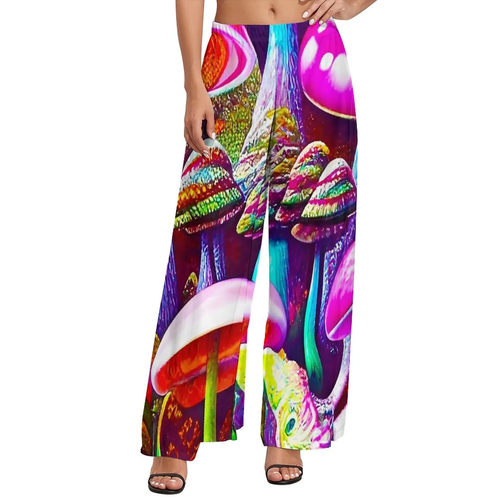 

Женские брюки в стиле оверсайз, элегантные прямые брюки с принтом грибов