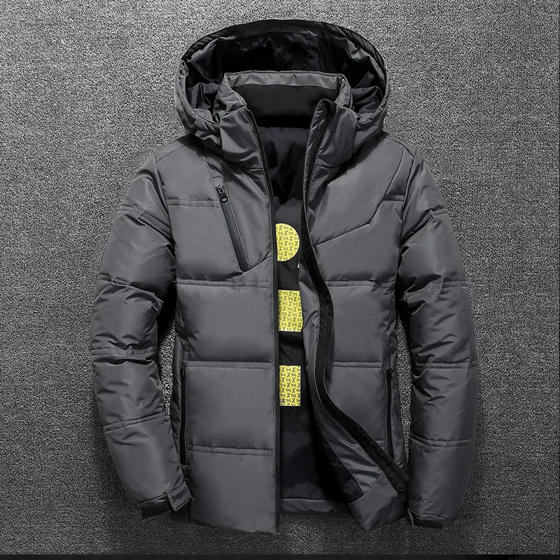 Thick Duck Parker Men's Down Jacket Winter Outdoor Coat New White Duck Down Jacket Men's Winter Warm Solid Colour Hooded Down