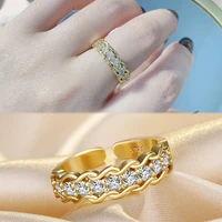womens new fashion hollow wave rings cz stone inlaid geometric open ring band trendy wedding jewelry female party ring jewelry