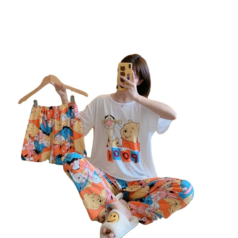 

Прямой Производитель, летний бутик, 3 шт., Пижамный костюм, Женская пижама с мультяшными животными для отдыха, тонкая Пижама с коротким рукав...