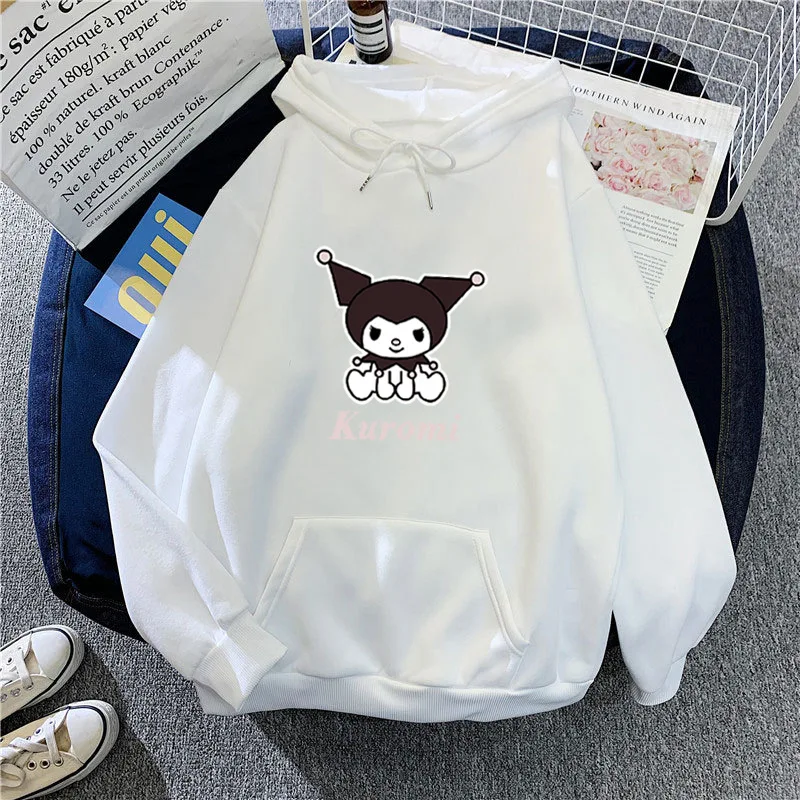 

Kawaii Sanrio Hoodies Cute Kuromi Velvet Loose American Retro Pullover Hood Printing Fresh Sweet Comfortable Casual Toys Gifts