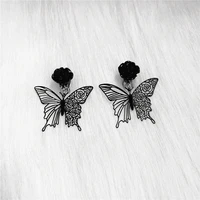 black rose earrings country chic vintage style black boho cross stud earrings for plant lovers garden gift gothic butterfly