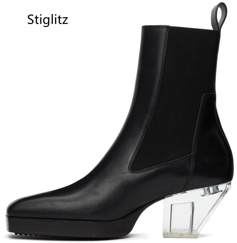Shoes Ankle Boots Transparent High Heels Black Square Toe Hi