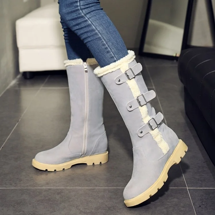 2022 Winter Ladies Boots Women Warm Plush Fur Snow Boots Suede Leather Shoes Low Heels Botas Mujer Invierno Female Footwear