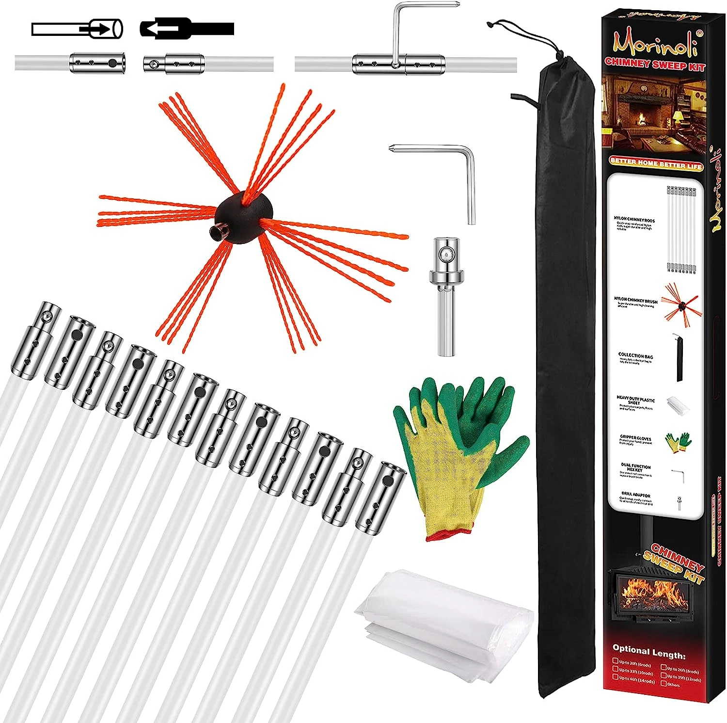 

Feet Chimney Sweep Kit, Chrome Button Locking System, Chimney Cleaning Kit, Chimney Brush, Chimney Cleaning Tool, Chimney Cleani