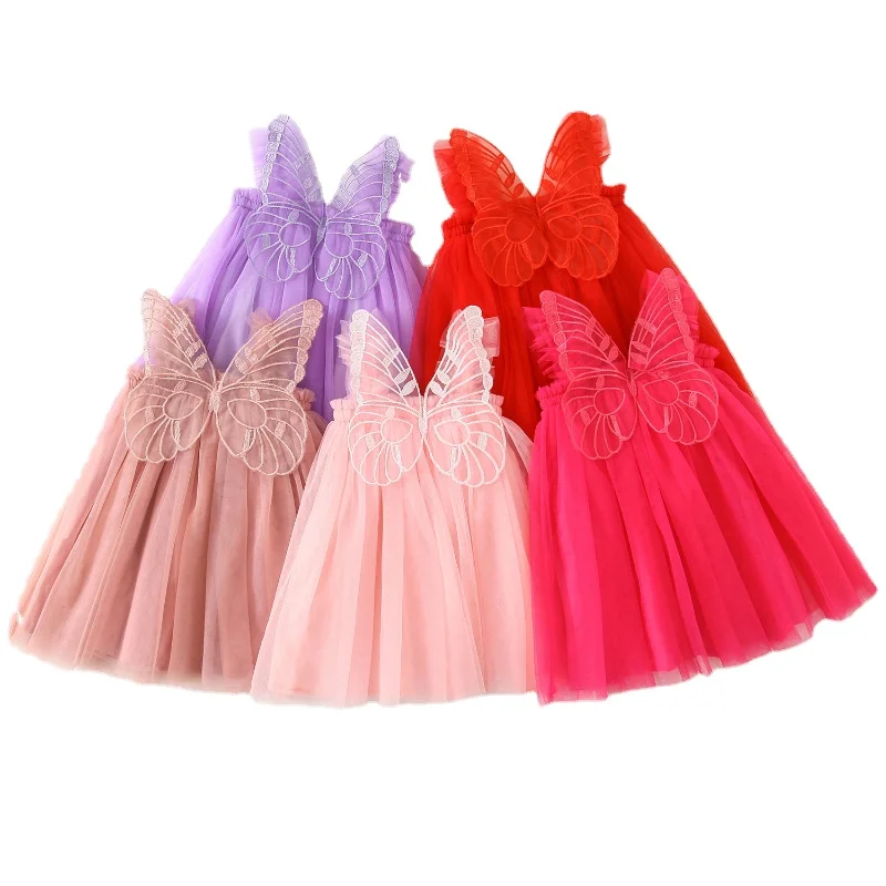 

Multicolor Girls Cute Butterfly Wings Fairy Dress Summer New Gauze Strap Princess Dress Birthday Party Dresses for Kids 6M-5T