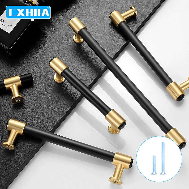 

CXHIIA Simple European Black Gold Zinc Alloy Handle Cabinet Drawer Single Hole Handle Kitchen Furniture Shoe Cabinet Handle