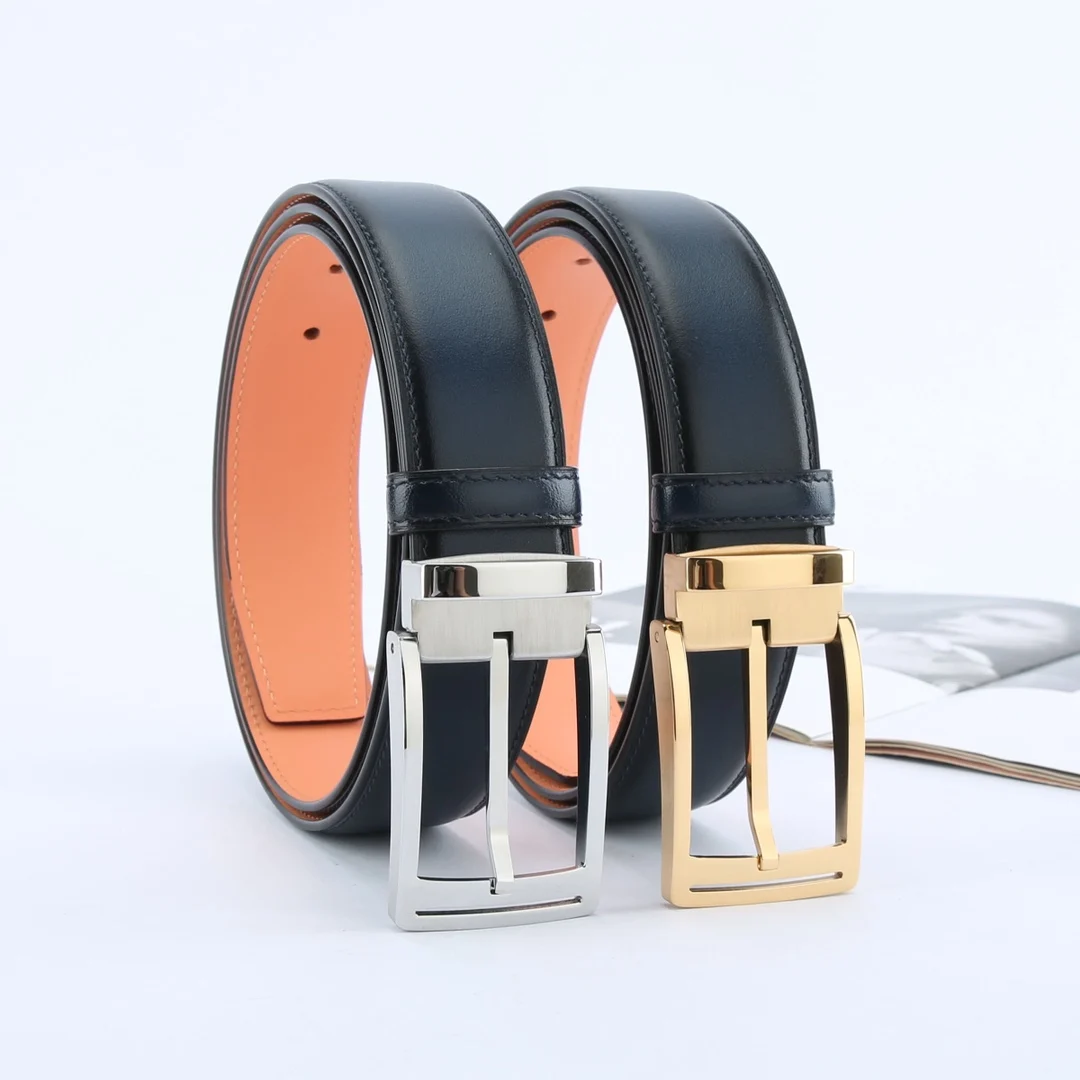 

New Men's 3.5CM Double-sided Head Layer Cowhide Stainless Steel Rotating Stainless Steel Needle Buckle For Double-sided Use F131
