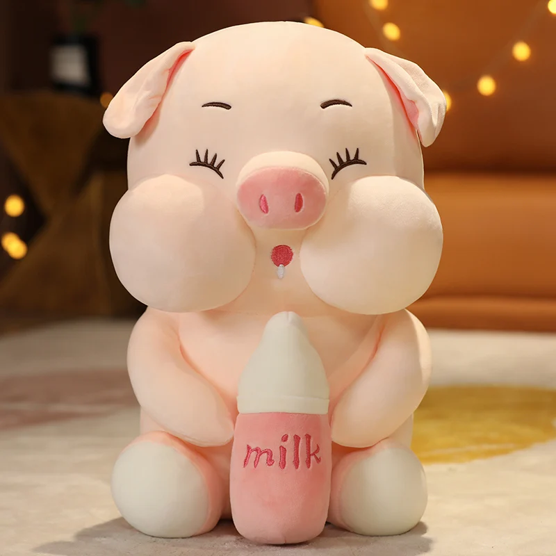 

Kawaii Milk Bottle Pig Plush Toy Down Cotton Stuffed Animal Doll Bed Large Sleep Pillow Bed Decoration Doll Child Birthday Gift