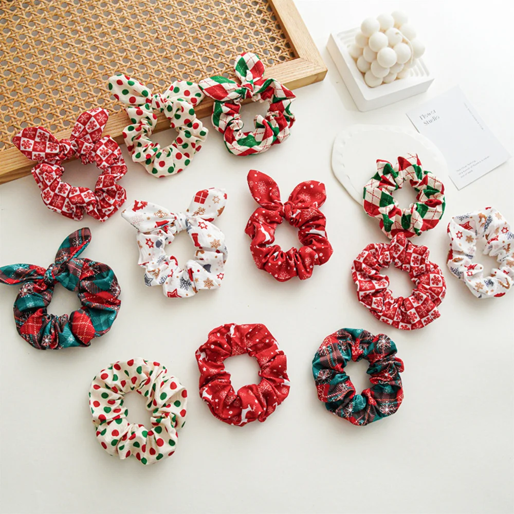 

Christmas Elastic Hair Bands Knotted Bow Scrunchies Girls Ponytail Holder Rubber Hairbands Headband Ties Women Hair Accessories