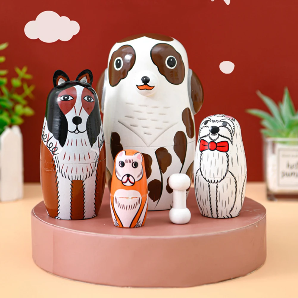 

Dogs Nesting Doll Ornaments Hand Painted Wooden Russian Dolls Artworks Puppy Matryoshka Ornaments for Kids Household Crafts Gift