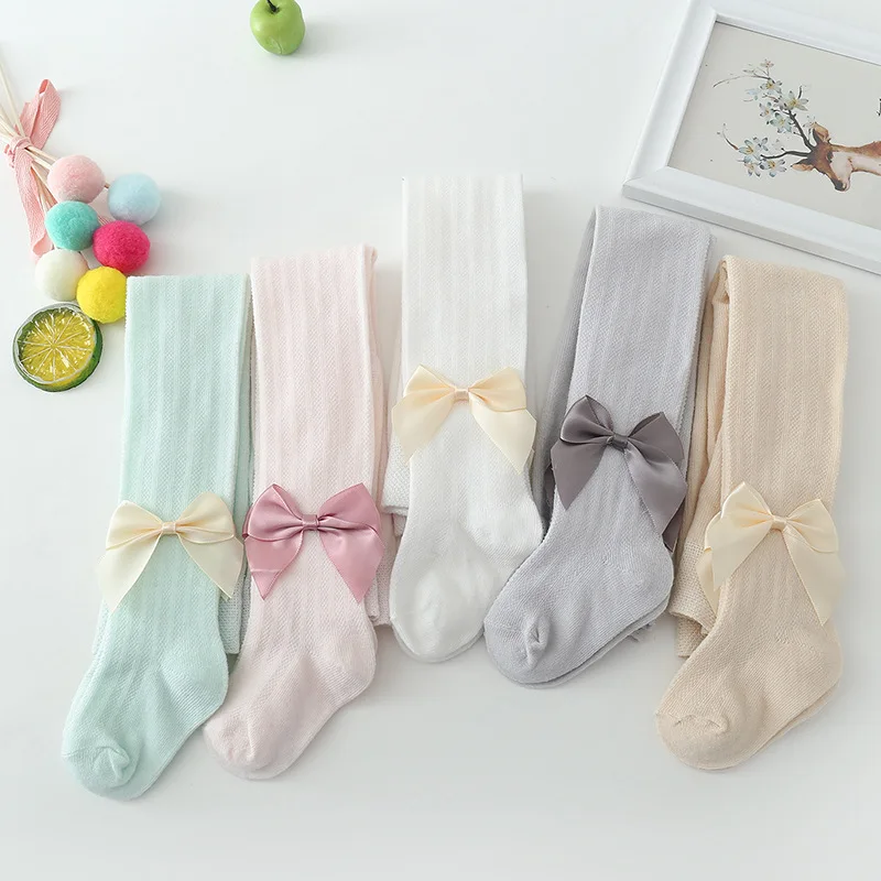 

New Summer Girls Pantyhose Soft Cotton Breathable Mesh Bow Tie Decor Tights Stockings Princess Babys Kids Anti-mosquito Leggings