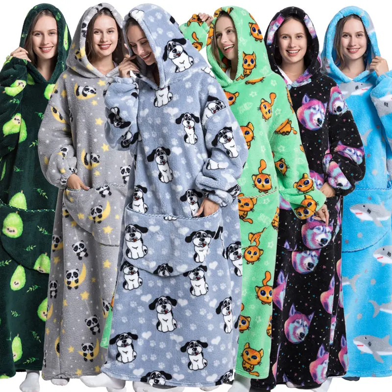 

Oversized Sweatshirts Wearable Blankets Family Matching Clothes Animal Cartoon Cosplay Costume Family TV Blankets Sherpa Hoodies