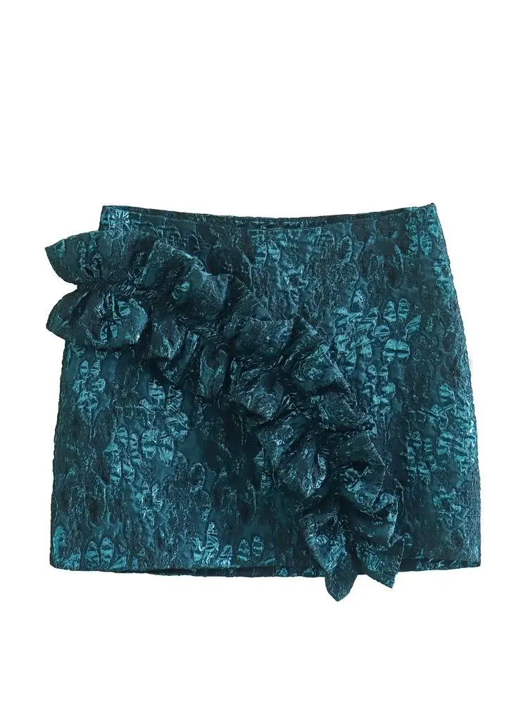 

MESTTRAF Sexy Design 2022 Women Laminated decoration Detail Mini Skirt Vintage High Waist Side Zipper Female Skirt