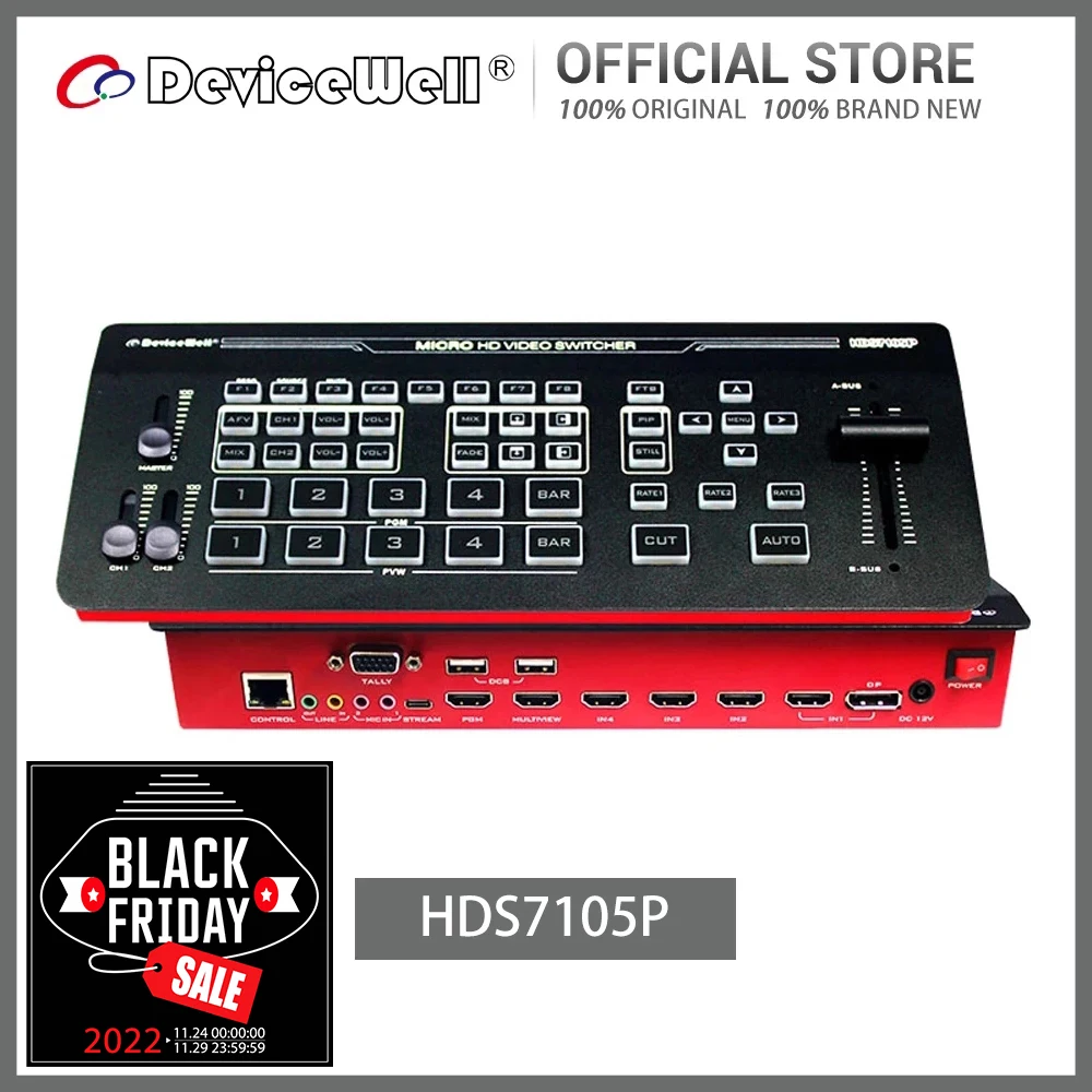 

DeviceWell HDS7105P 5-CH Video Switcher 4*HDMI-compatible 1*DP SWITCHER for Video Stream