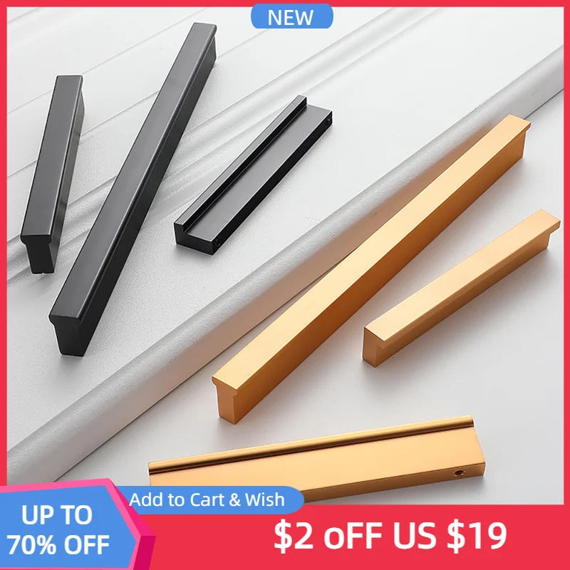 

Wardrobe Door Handles Brushed Kitchen Cabinet Drawer Knobs Gold Black Aluminum Alloy Nordic T Closet Furniture Pull Hardware