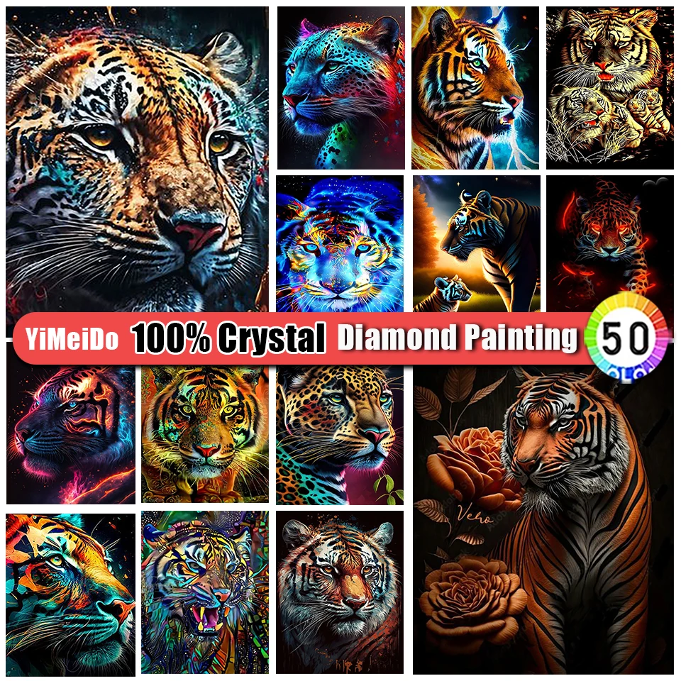 

YiMeiDo 100% Алмазная картина с кристаллами Тигр полная круглая вышивка своими руками Бриллиантовая мозаичная фигурка животного вышивка крести...