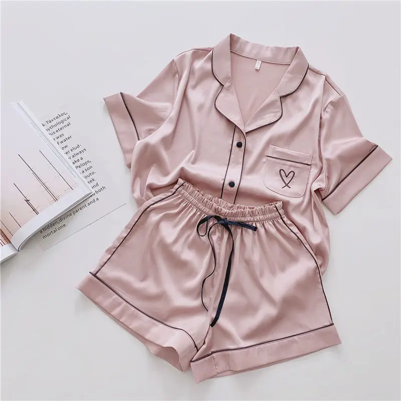 Summer short sleeved pajamas women's ice silk thin student  plus size cute loungewear two-piece set spring autumn and summer