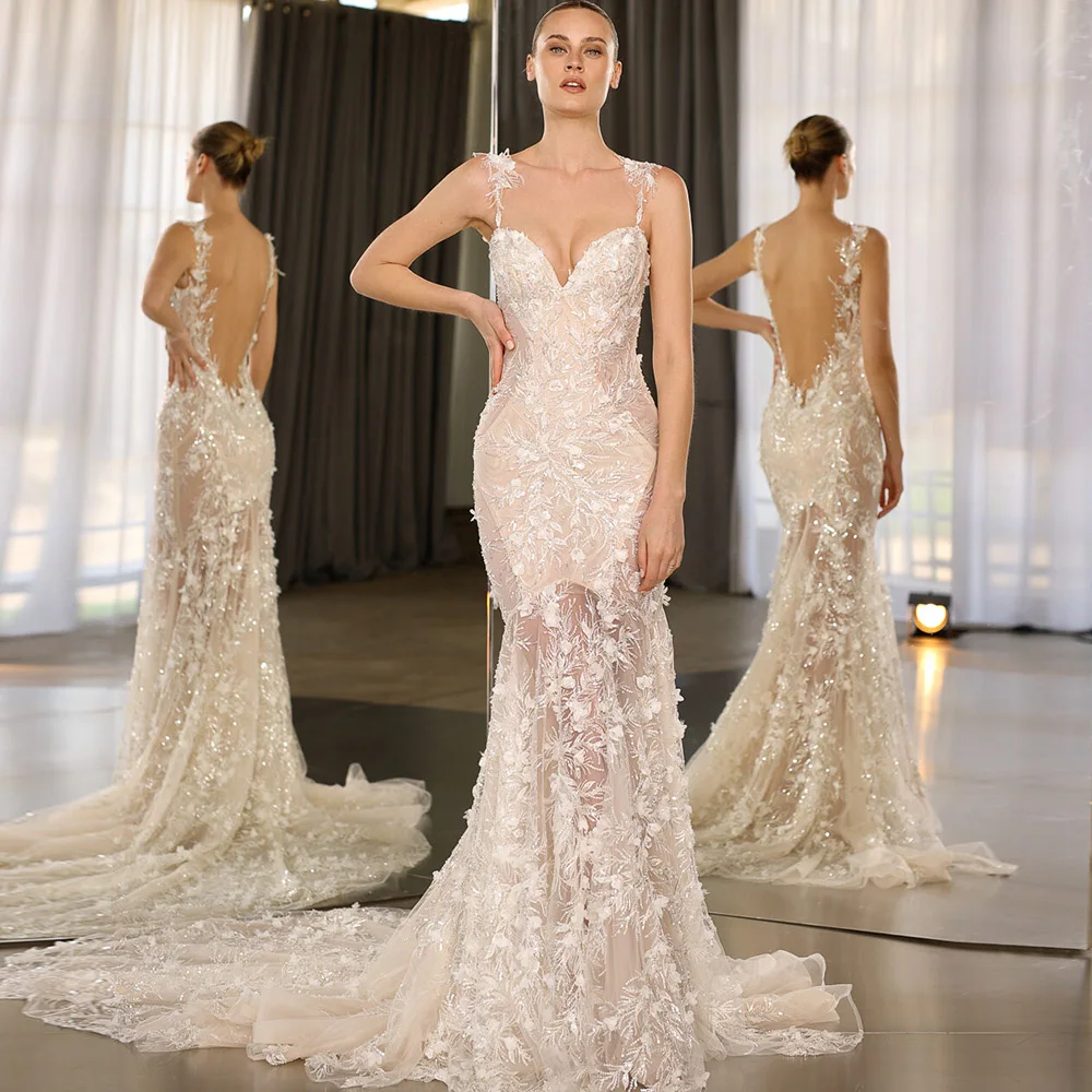 

Spaghetti Straps Wedding Dress For Bride 2022 Sweetheart Bckless Lace Bridal Gowns Boho Appliques Vestido De Noiva Custom Made