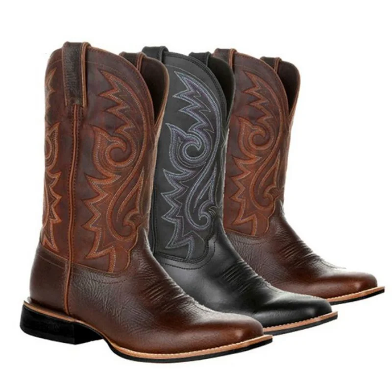 

Mid-calf Western Boots Men Black Brown Cowboy Boots Handmade Leather Shoes for Men 2023 New Punk Man Women Unisex Riding Boots