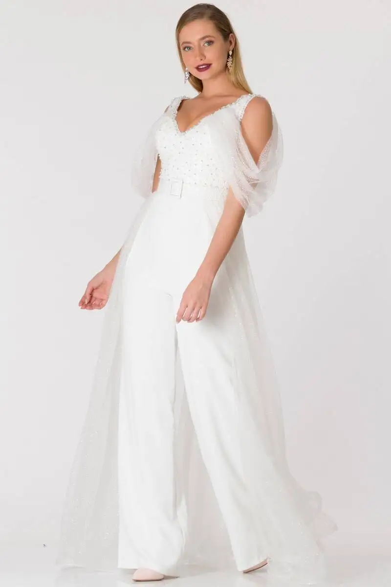 

Gauze Evening Dress Jumpsuit Ecru