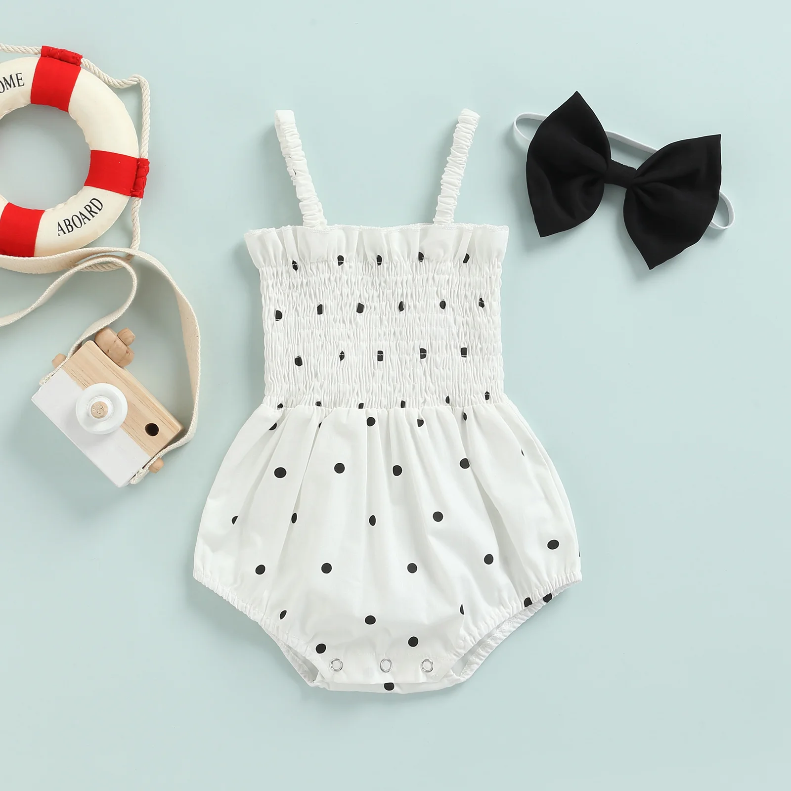 

Toddler Baby Girl Clothing Set 2Pcs Infant Floral Summer Strap Sleeveless Romper Bowknot Headband Outfit