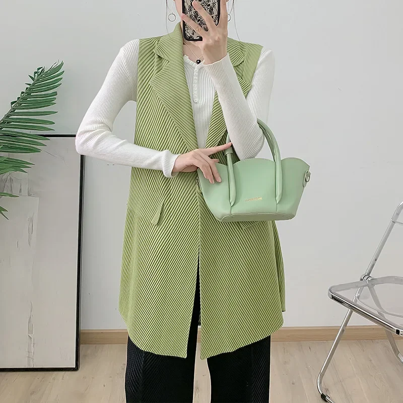 Женский плиссированный кардиган повседневный простой жакет без рукавов с