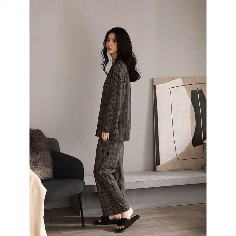 Pajamas 2022 Spring and Autumn Women's Stripe Loose Lapel Comfortable High-level Feeling Can be Worn Out