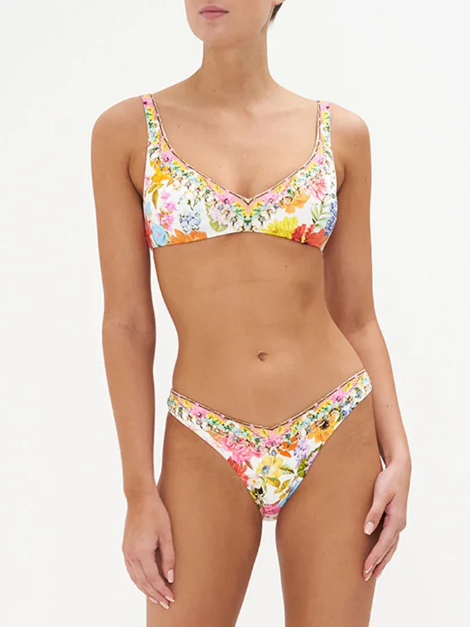 Fashion Vintage Floral  Cluster Print Oblique Shoulder One Shoulder Wrong Into Design One-piece Women's Bikini Swimsuit Cover Up