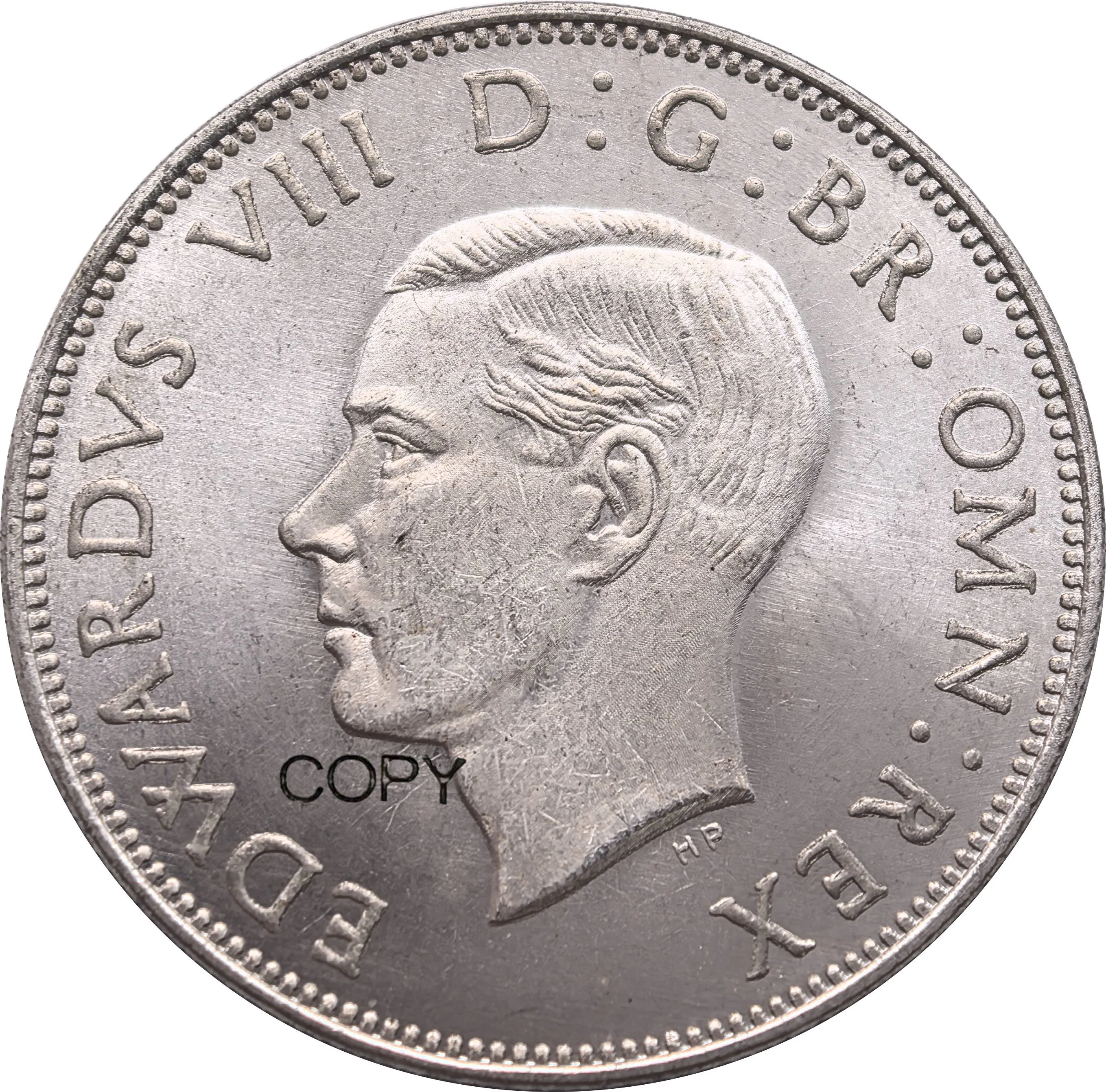 

Медная копия монеты UK 1937 1/2 Короны Эдвард VIII