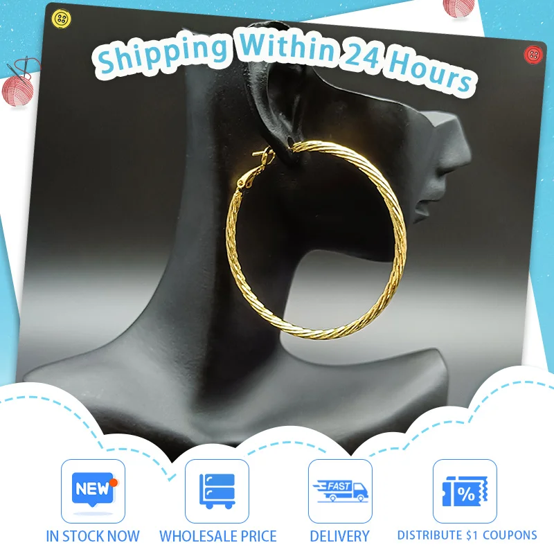 

JICAI Statement Big Circle Hoop Earrings For Women Party Round Large Earrings Stainless Steel Circular large Evening Earring