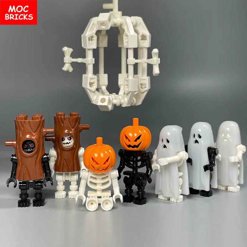 Фото Одиночная распродажа, кирпичи MOC, Хэллоуин, светящийся призрачный скелет, сборка, экшн-фигурка, развивающие строительные блоки, детские игрушки, подарки №1