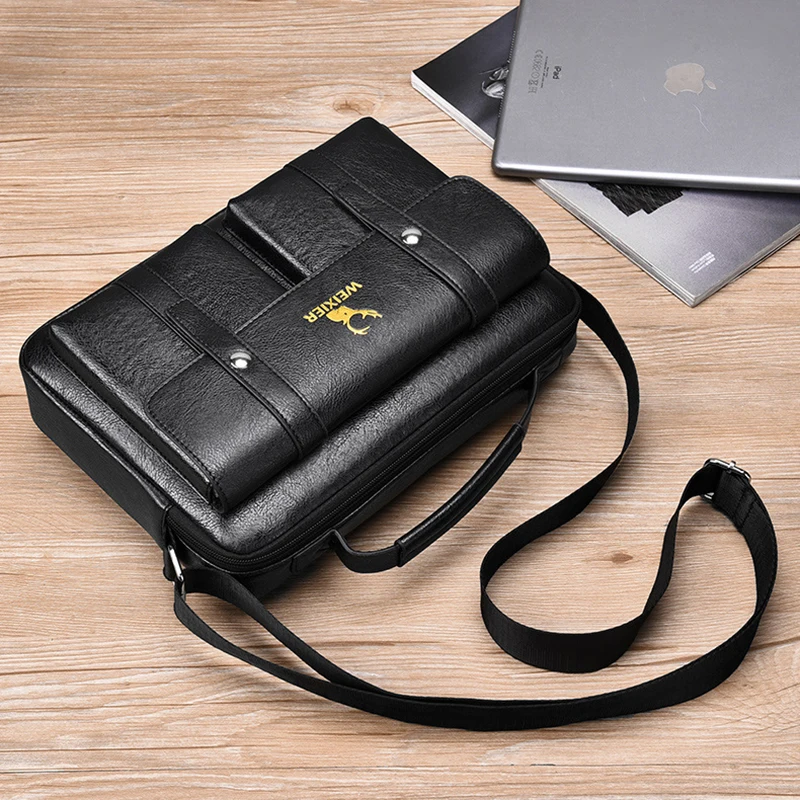 Vintage Small Men'S Briefcase Business Tote Bag PU Leather Wallet Handbags Shoulder Ipad Macbook Square Side Crossbody Bag Male