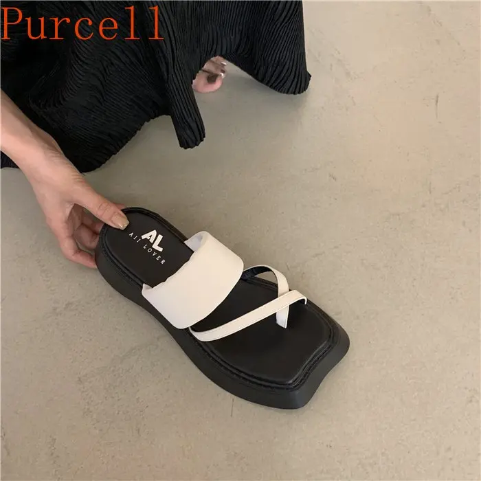 2023 new square-headed women's mid-heeled shoes summer fashion slippers,