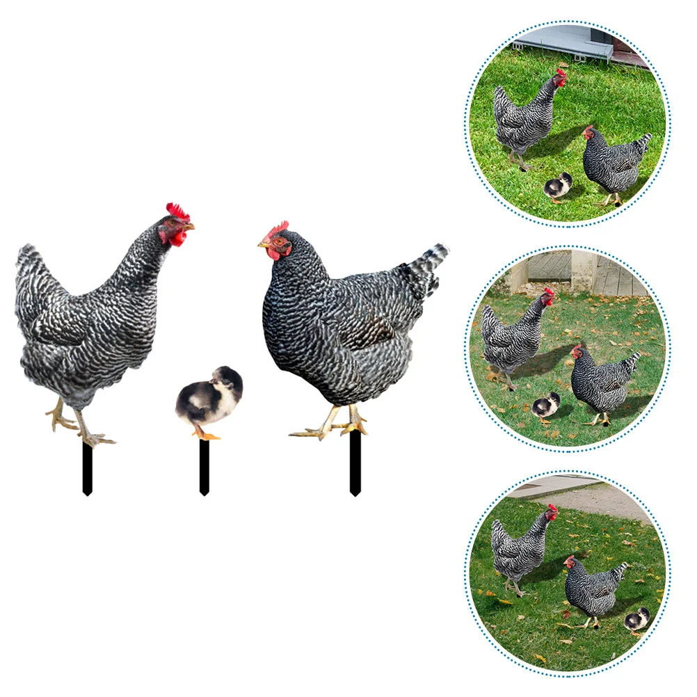 

3 Pcs Rooster Silhouette Statue Mother Hen Chicks Lawn Chicken Stake Outdoor Statues Stakes Botanical Decor Yard