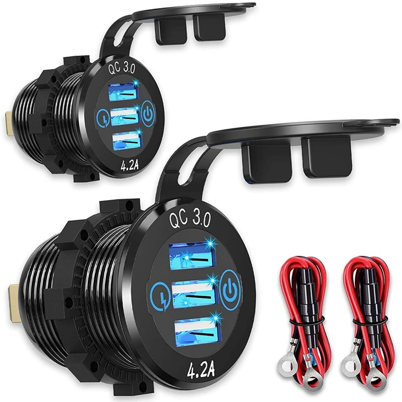 

2 Set 12V USB Car Charger Socket,Quick Charge 3.0/4.2A USB Power Outlet With ON/Off Switch For Boat Truck RV Motorcycle