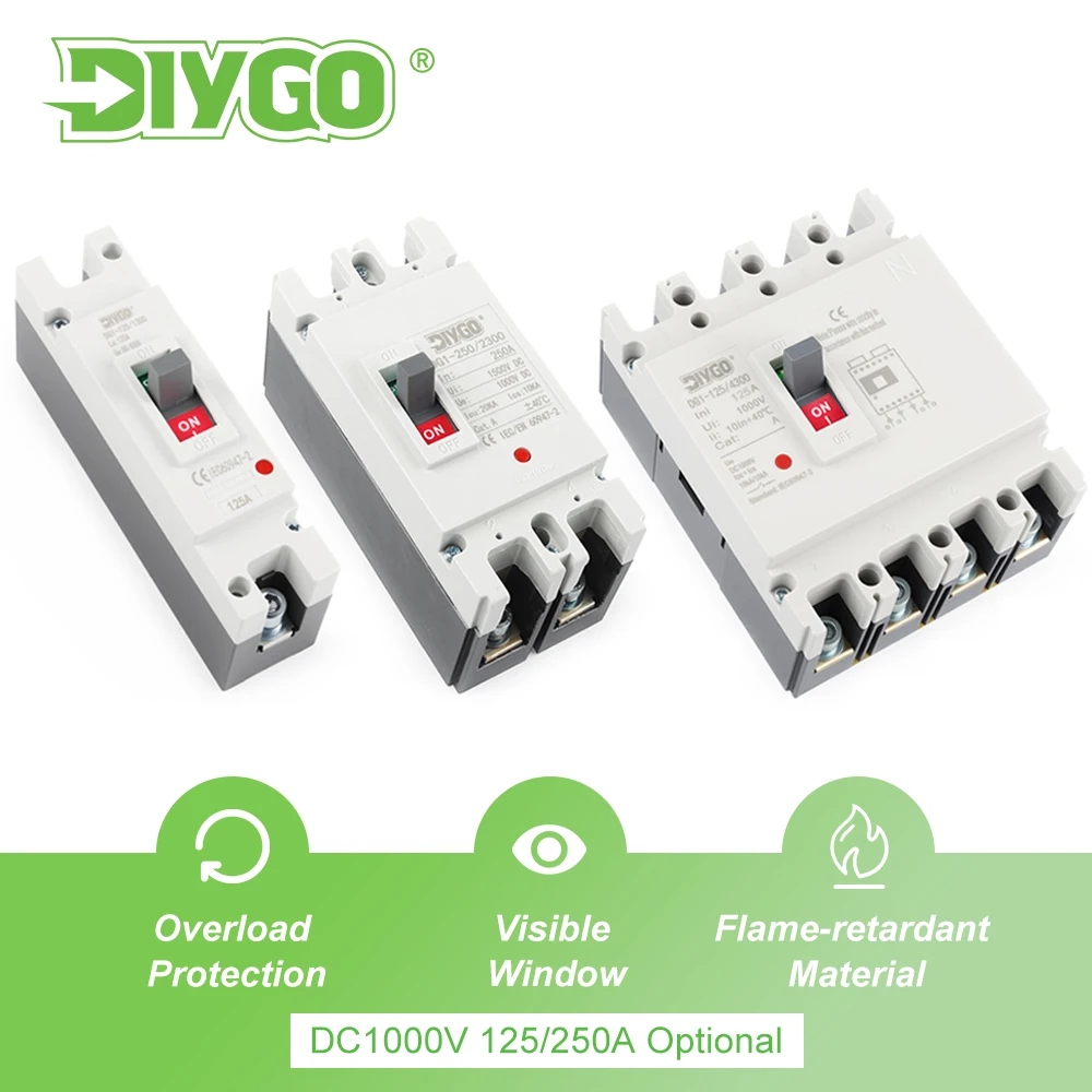 Фото DC MCCB 1P 2P 4P литой корпус автоматический выключатель 500/1000 В защита от перегрузки/короткого замыкания защита для солнечной фотоэлектрики №1