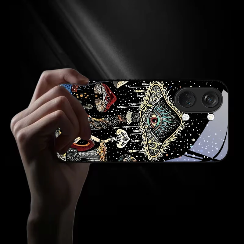 Чехол для телефона Mystic Evil Eye Mushroom из черного стекла для OnePlus 6 6T 7 7T 8 8T 9 10 Pro 11R 12R 13R Nord CE 2T 2 3 Lite N20 30 (art.: 3920dd180da28) - 3920dd180da28