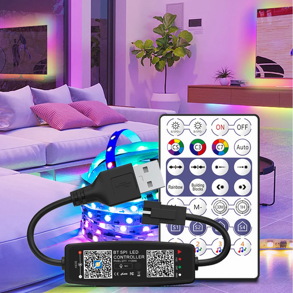 WS2812B контроллер Bluetooth музыка wifi Пиксельная светодиодная полоса светильник SK6812