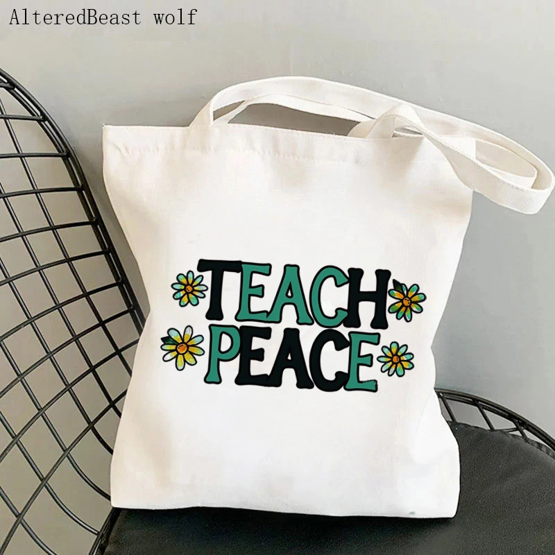 

Teacher supplies Shopper bag Teach Peace green Inspire apple Bag Harajuku Canvas Shopper Bag girl handbag Shoulder Lady gift Bag