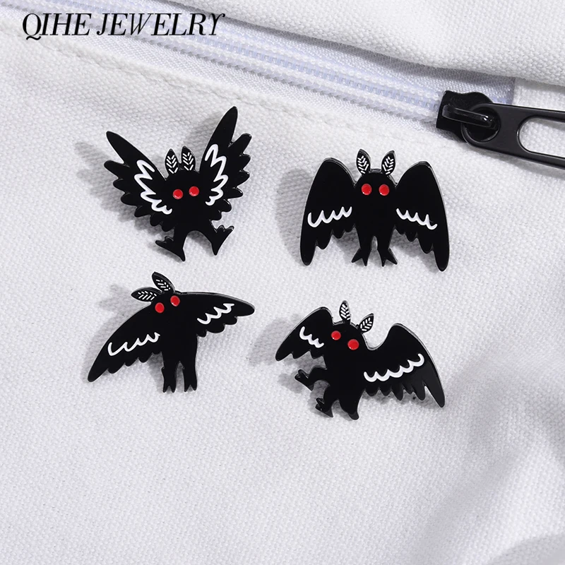 

Cute Mothman Enamel Brooch Anime Custom Black Bird Pin Clothes Lapel Badges Moth Pins Jewelry Gifts Women Girl Accessories