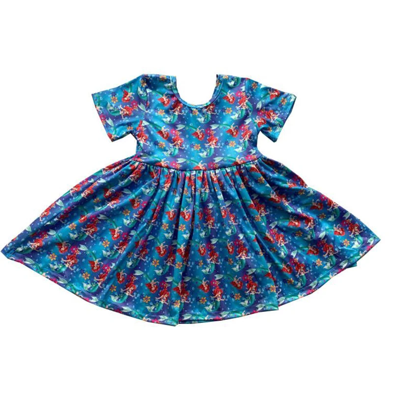 

Little Girls Clothes A-Line Crew Neck Mermaid Printing Short Sleeves Children Skirt Boutique Wholesale