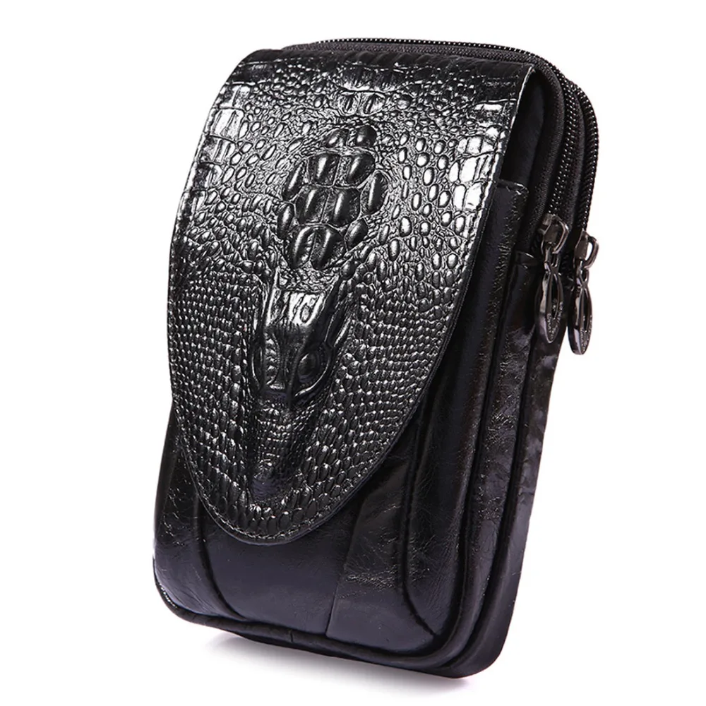 

Fanny Waist Genuine Father Cell/mobile Grain Case Crocodile Gift Bum Bag New Hip Men Phone Leather Belt Pocket Cover Real Pack