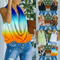 summer sexy fashion womens new pile collar sleeveless top casual commuter all match t shirt lady summer tees