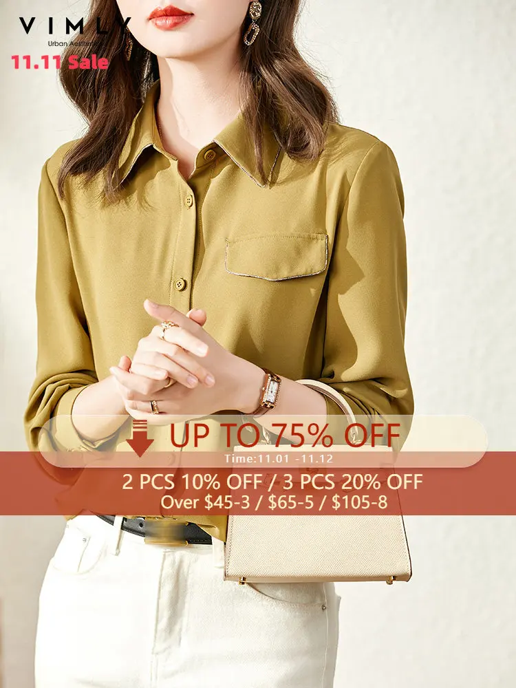 

Рубашка Vimly нишевой Дизайн Весна Осень 2022 Женская Новая мода простая элегантная темпераментная приталенная рубашка с длинным рукавом V0785