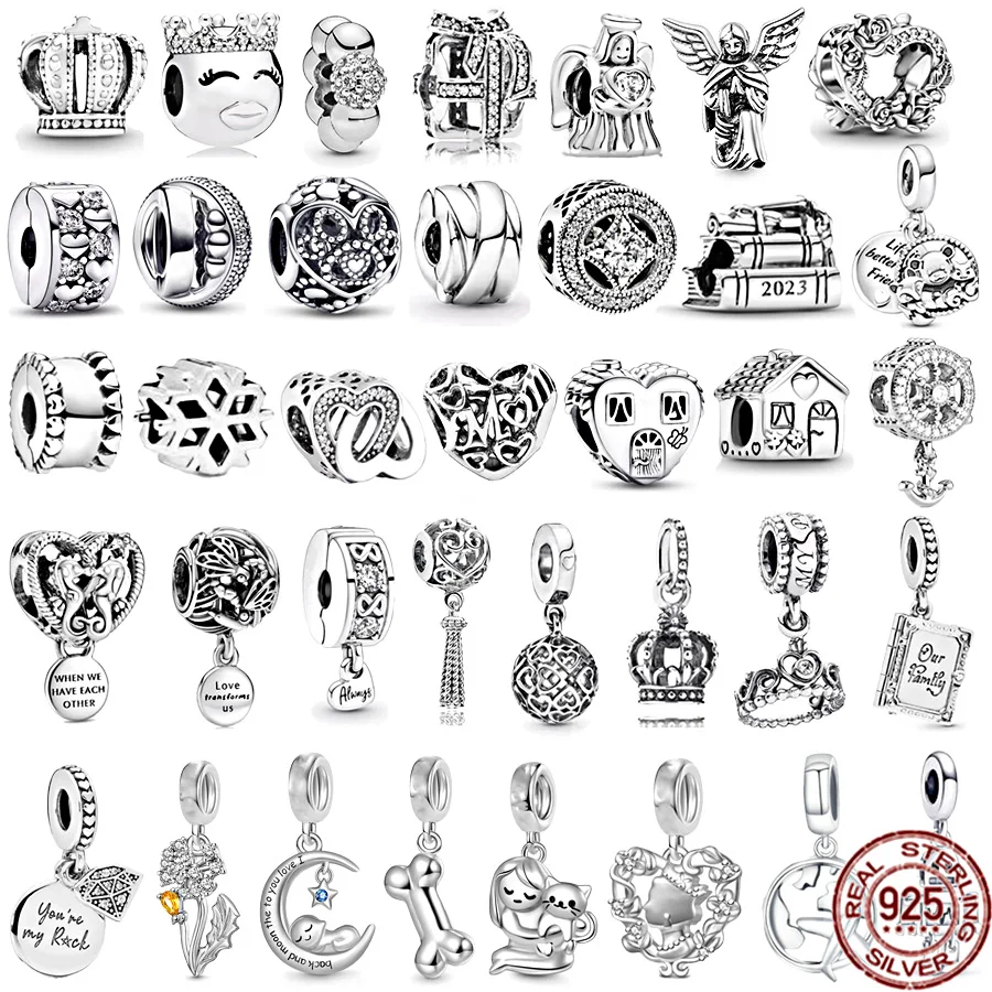 

NEW 925 Sterling Silver Little House Lantern Heart Clip & Crown Dangle Charm Bead Fit Original Pandora Bracelet DIY Jewelry Gift